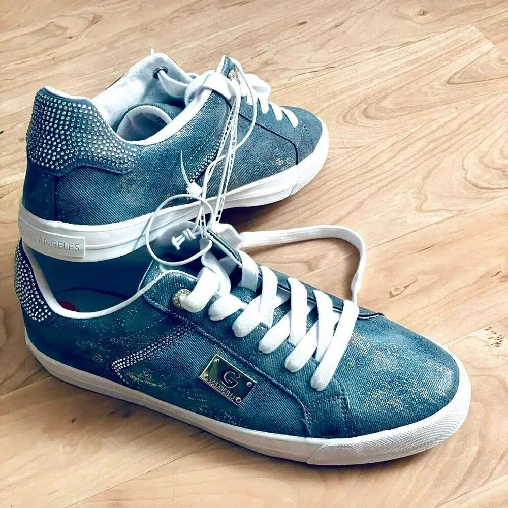 NWT Gorgeous GBG GUESS Los Angeles 11M Ggorry Denim Studded Rhinestones Sneakers